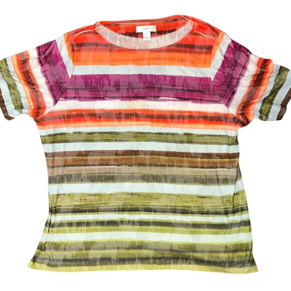 (5 for $25)cj banks womens Short Sleeve Striped Top 2X Boho Retro Casual - Picture 1 of 5